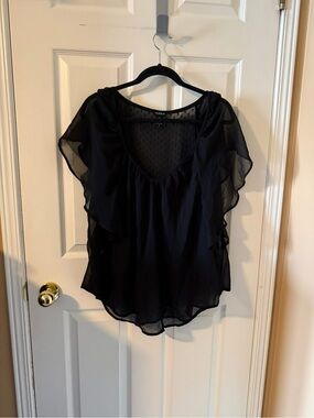 Torrid Black Chiffon Swiss Dot Flutter Sleeve Blouse – Size 0X